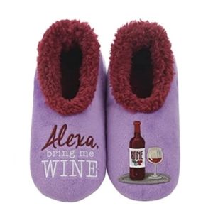 Snoozies Purple Alexa Bring Me Wine - NWT - Sz 7-8